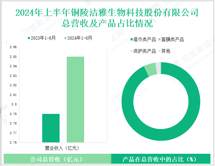 2024年上半年铜陵洁雅生物科技股份有限公司总营收及产品占比情况