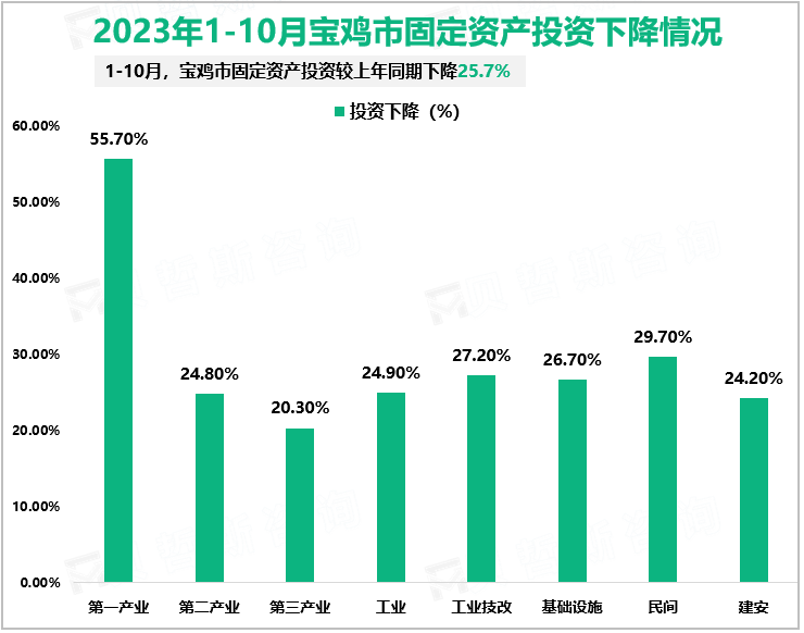 2023年1-10月宝鸡市固定资产投资下降情况