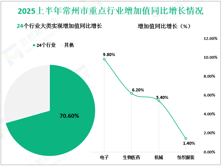 2025上半年常州市重点行业增加值同比增长情况