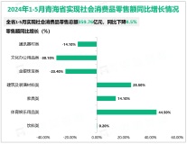 2024年1-5月青海省实现社会消费品零售总额359.76亿元，同比下降4.5%