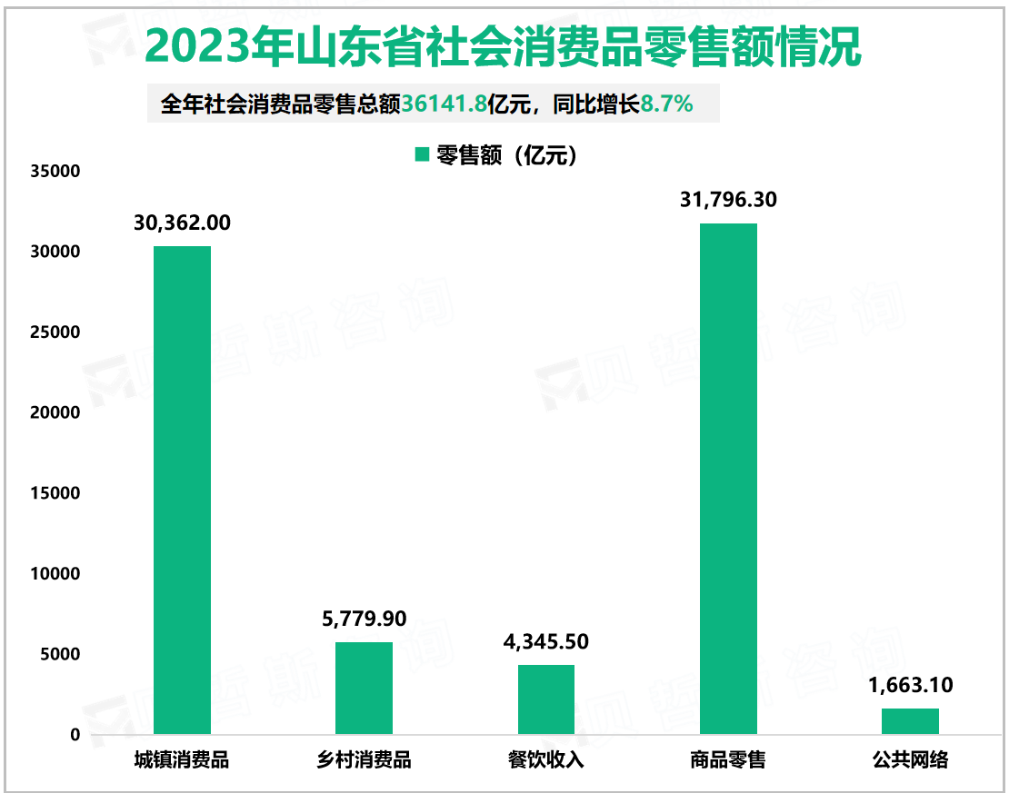 2023年山东省社会消费品零售额情况