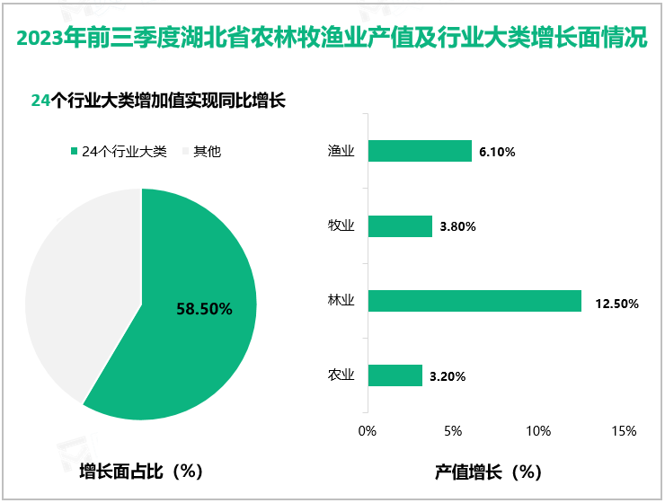 2023年前三季度湖北省农林牧渔业产值及行业大类增长面情况