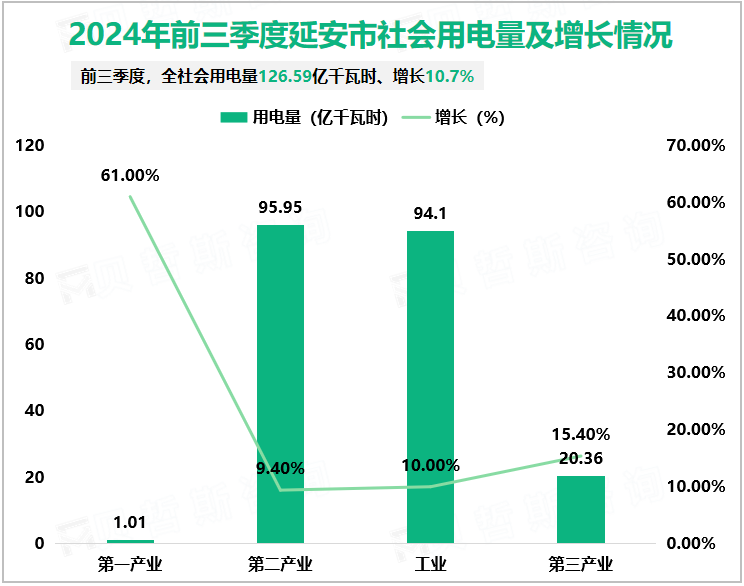 2024年前三季度延安市社会用电量及增长情况