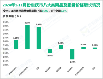 2024年1-11月重庆市居民消费价格同比上涨0.2%，低于全国0.1%