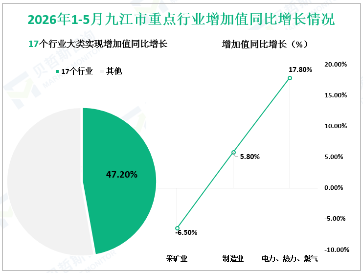 2026年1-5月九江市重点行业增加值同比增长情况