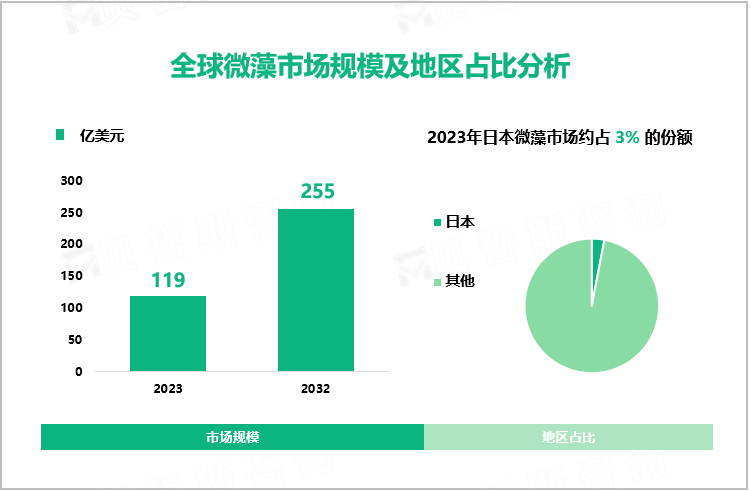 全球微藻市场规模及地区占比分析