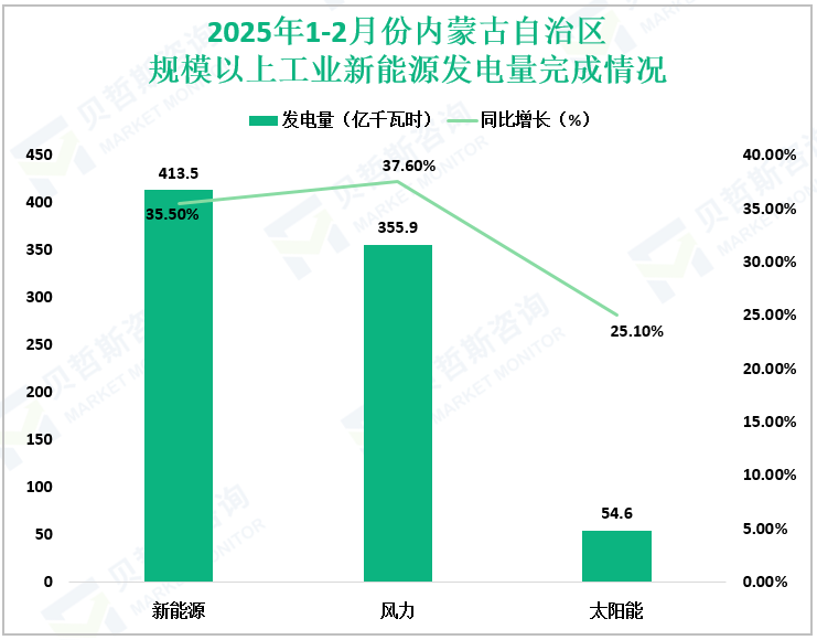 2025年1-2月份内蒙古自治区规模以上工业新能源发电量完成情况