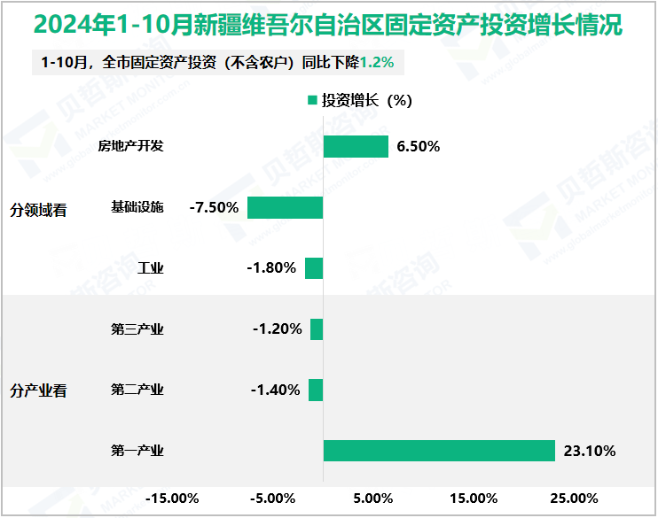 2024年1-10月新疆维吾尔自治区固定资产投资增长情况