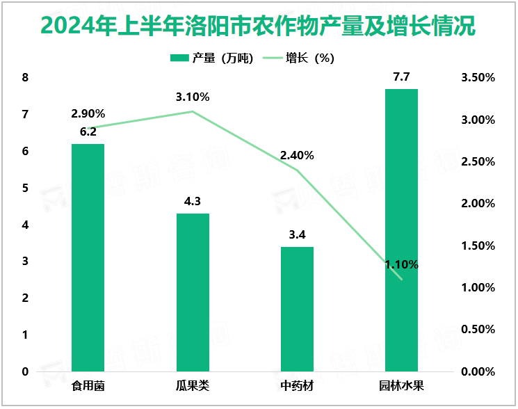 2024年上半年洛阳市农作物产量及增长情况