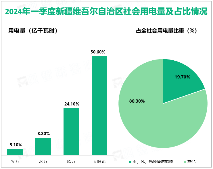 2024年一季度新疆维吾尔自治区社会用电量及占比情况