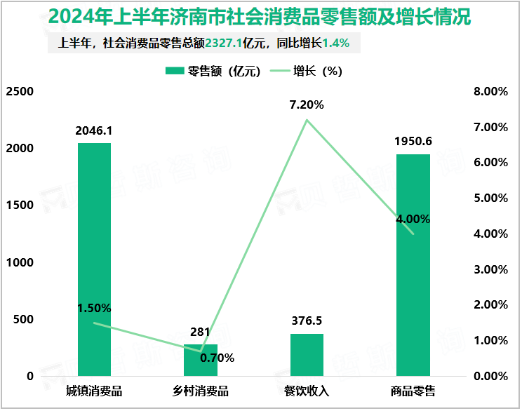 2024年上半年济南市社会消费品零售额及增长情况