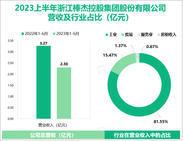 2023上半年浙江棒杰控股集团股份有限公司 营收及行业占比（亿元）