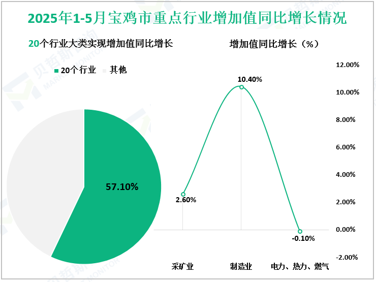 2025年1-5月宝鸡市重点行业增加值同比增长情况