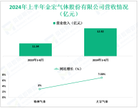 金宏气体专注于工业气体研发领域，其2024上半年营收为12.32亿元