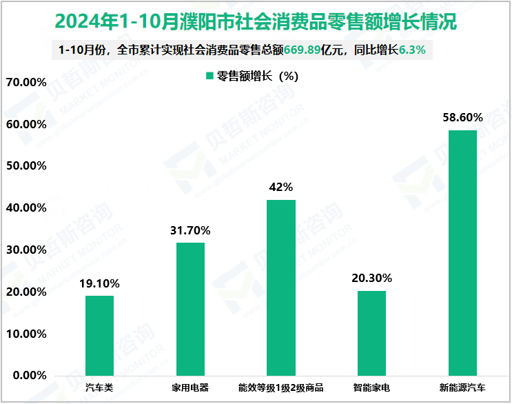 2024年1-10月濮阳市社会消费品零售额增长情况