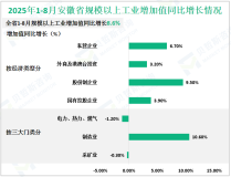2025年1-8月份安徽省规模以上工业增加值同比增长8.6%