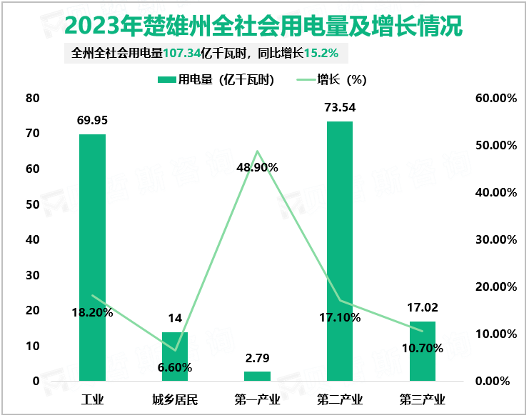 2023年楚雄州全社会用电量及增长情况