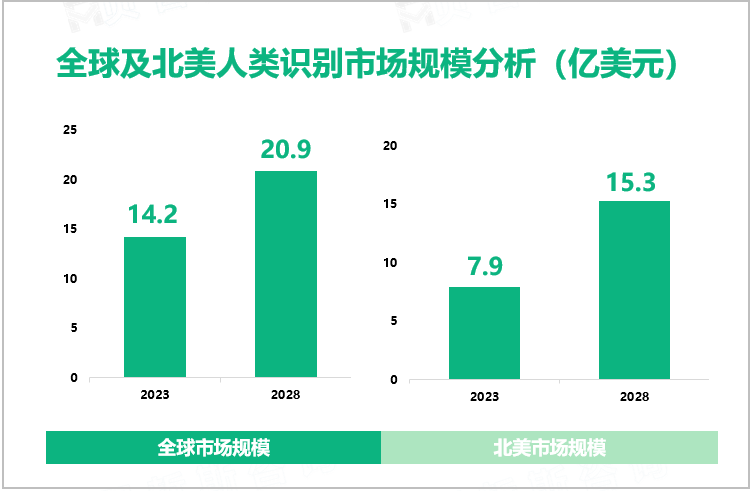 全球及北美人类识别市场规模分析（亿美元）