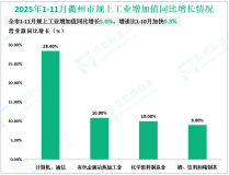 2025年1-11月衢州市规上工业增加值同比增长5.0%，增速比1-10月加快0.3%