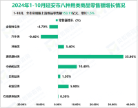 2024年1-10月延安市实现限上消费品零售额153.11亿元、增长1.5%