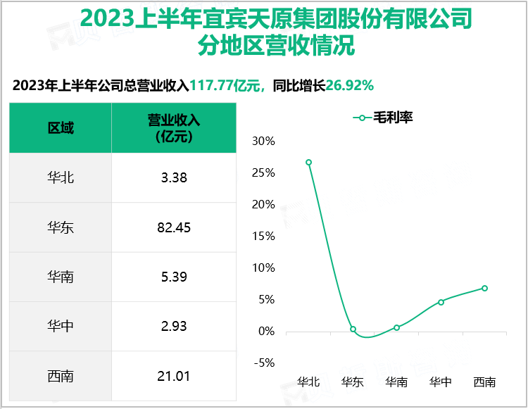 2023上半年宜宾天原集团股份有限公司分地区营收情况