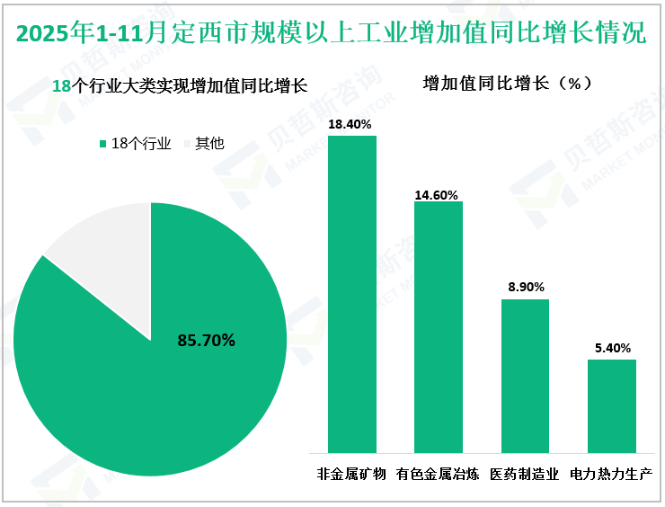 2025年1-11月定西市规模以上工业增加值同比增长情况