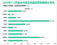 2024年1-2月临沧市社会消费品零售总额69.46亿元，同比增长8.8%