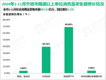 2024年1-11月宁德市社会消费品零售总额867.67亿元，同比增长1.1%