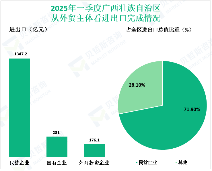 2025年一季度广西壮族自治区从外贸主体看进出口完成情况