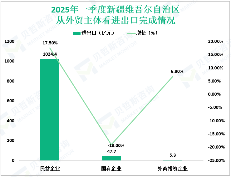 2025年一季度新疆维吾尔自治区从外贸主体看进出口完成情况