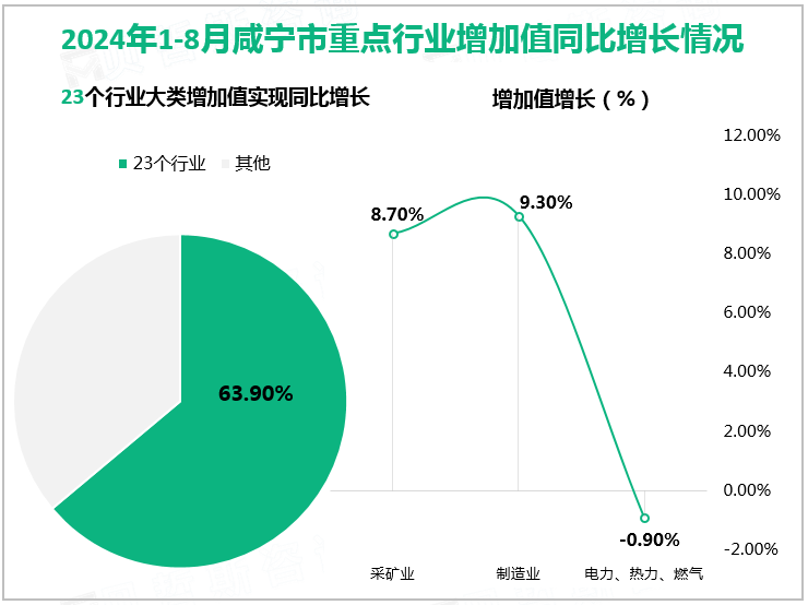 2024年1-8月咸宁市重点行业增加值同比增长情况