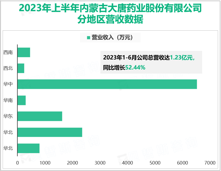 2023年上半年内蒙古大唐药业股份有限公司分地区营收数据