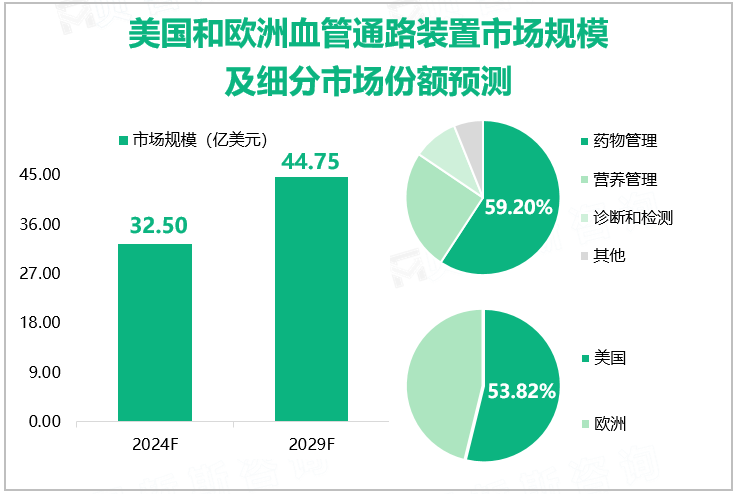 美国和欧洲血管通路装置市场规模及细分市场份额预测