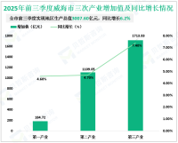 2025年前三季度威海市实现地区生产总值为3007.60亿元，同比增长6.2%