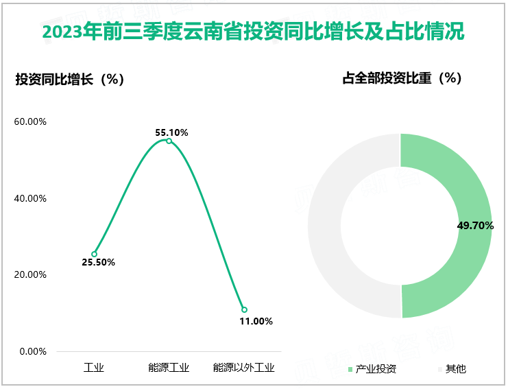 2023年前三季度云南省投资同比增长及占比情况