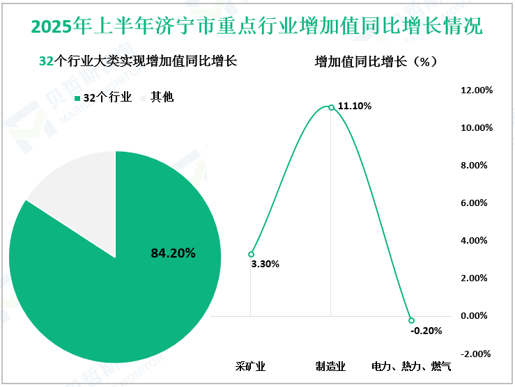 2025年上半年济宁市重点行业增加值同比增长情况