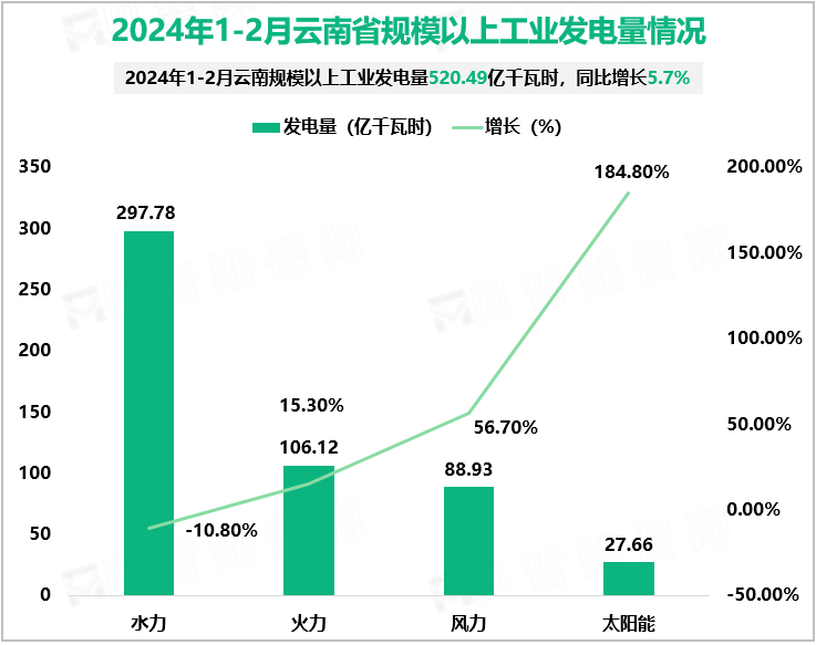2024年1-2月云南省规模以上工业发电量情况