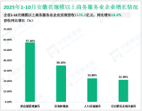 2025年1-10月安徽省规模以上服务业企业实现营业收入6829.8亿元，同比增长5.2%