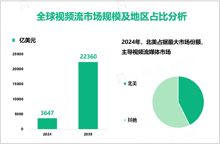 全球视频流市场规模及地区占比分析