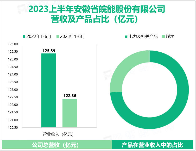 2023上半年安徽省皖能股份有限公司 营收及产品占比（亿元）