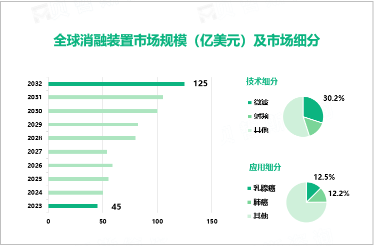 全球消融装置市场规模（亿美元）及市场细分