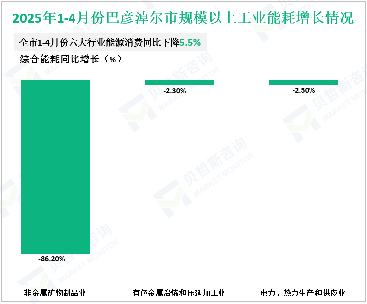 2025年1-4月份巴彦淖尔市规模以上工业能耗增长情况