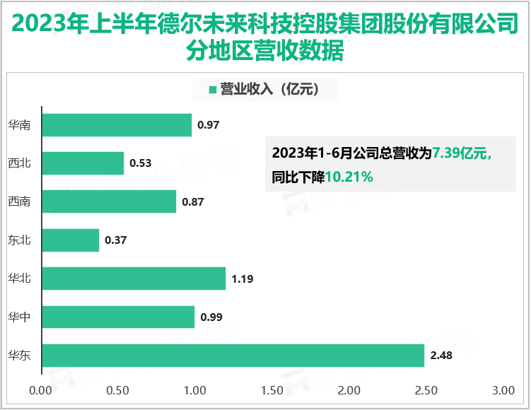 2023年上半年德尔未来科技控股集团股份有限公司分地区营收数据