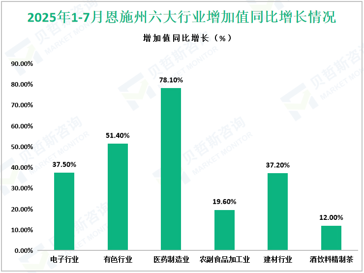 2025年1-7月恩施州六大行业增加值同比增长情况