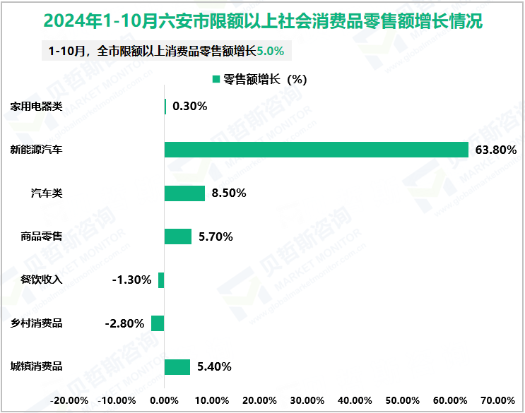 2024年1-10月六安市限额以上社会消费品零售额增长情况