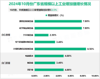 2024年1-10月广东省规模以上工业增加值同比增长3.5%