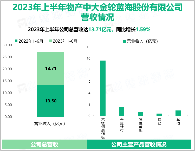 2023年上半年物产中大金轮蓝海股份有限公司营收情况