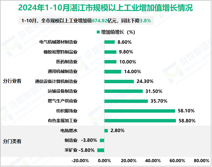 2024年1-10月湛江市规模以上工业增加值增长情况