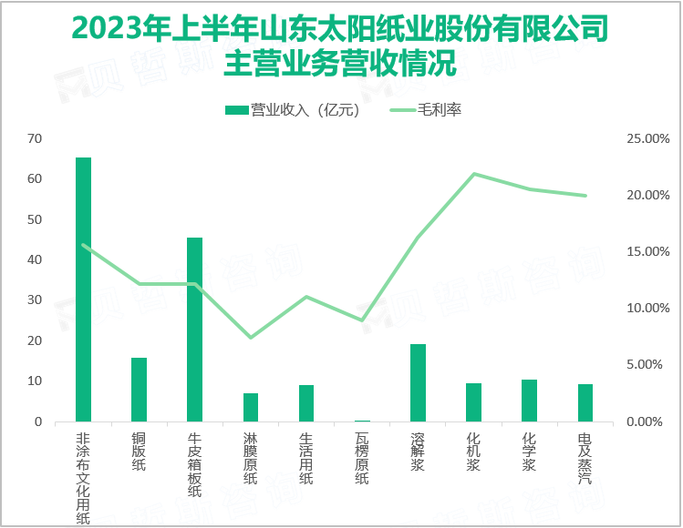 2023年上半年山东太阳纸业股份有限公司主营业务营收情况