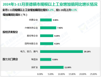2024年1-11月份景德镇市规模以上工业增加值同比增长6.2%，较1-10月上升0.1%